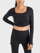 TrainTech Square Neck Long Sleeve Cropped Sports Top - FleekGoddess