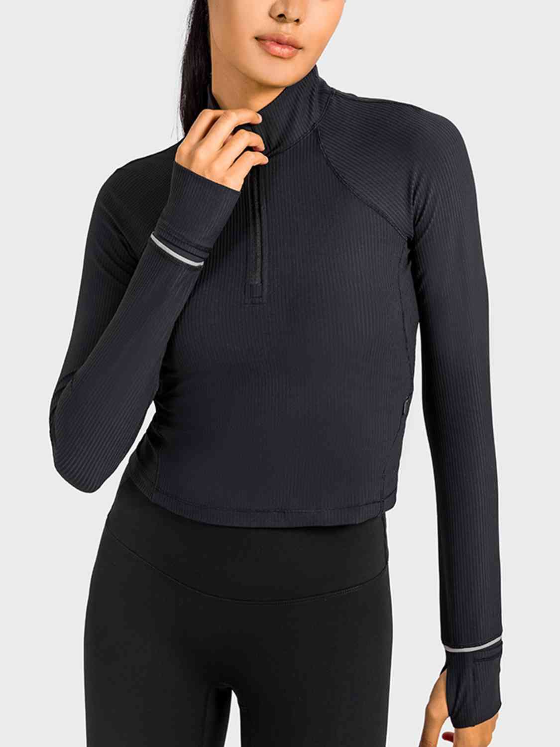 Mock Neck Half Zip Long Sleeve Sport Top - FleekGoddess