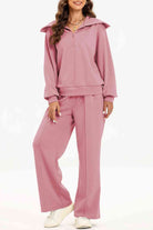 FleeceFlex Half Zip Collared Neck Sweatshirt and Pants Set - FleekGoddess