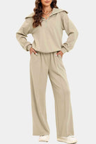 FleeceFlex Half Zip Collared Neck Sweatshirt and Pants Set - FleekGoddess