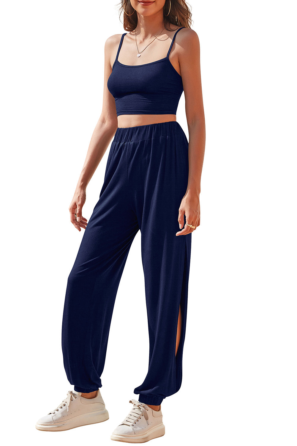 FleeceFlex Cropped Cami and Side Split Joggers Set - FleekGoddess