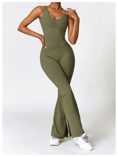 Wide Strap Bootcut Slit Active Jumpsuit - FleekGoddess