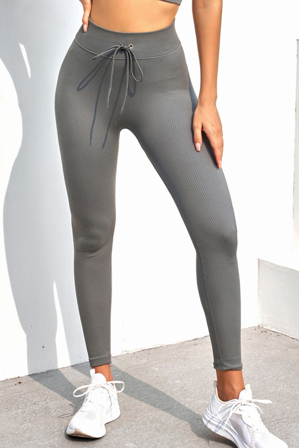 TrainTech Drawstring Tie Ribbed Leggings - FleekGoddess