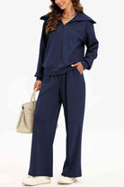 FleeceFlex Half Zip Collared Neck Sweatshirt and Pants Set - FleekGoddess