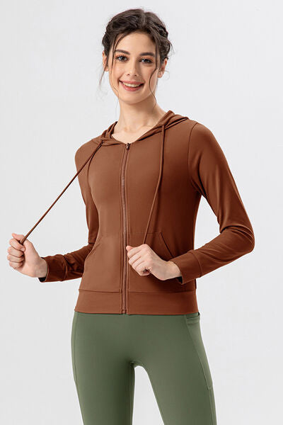 TrainTech Drawstring Zip Up Hooded Active Outerwear - FleekGoddess
