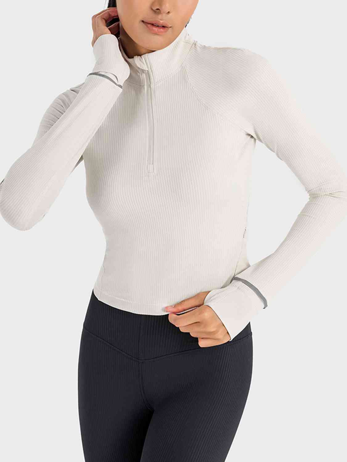 Mock Neck Half Zip Long Sleeve Sport Top - FleekGoddess