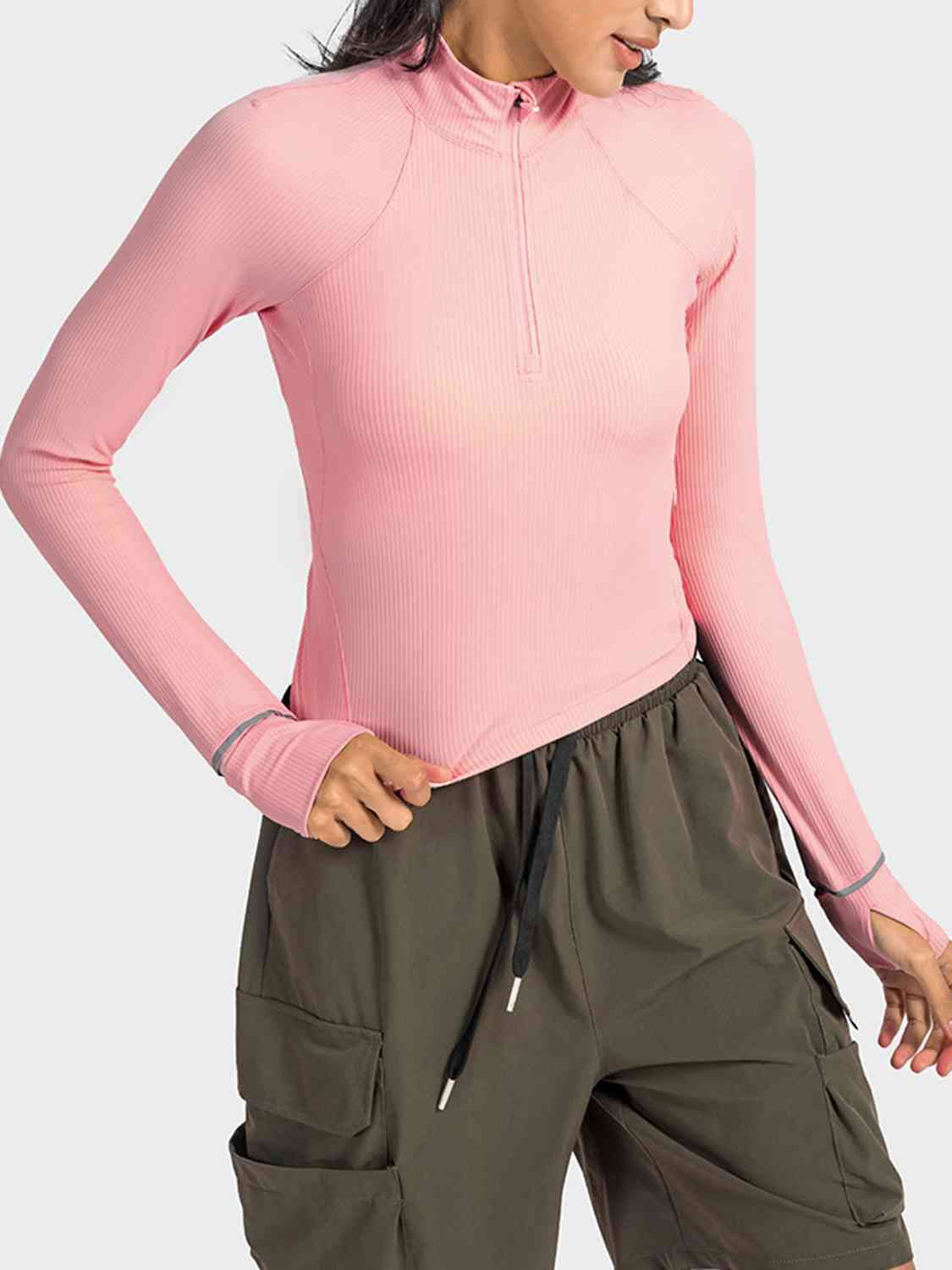 Mock Neck Half Zip Long Sleeve Sport Top - FleekGoddess