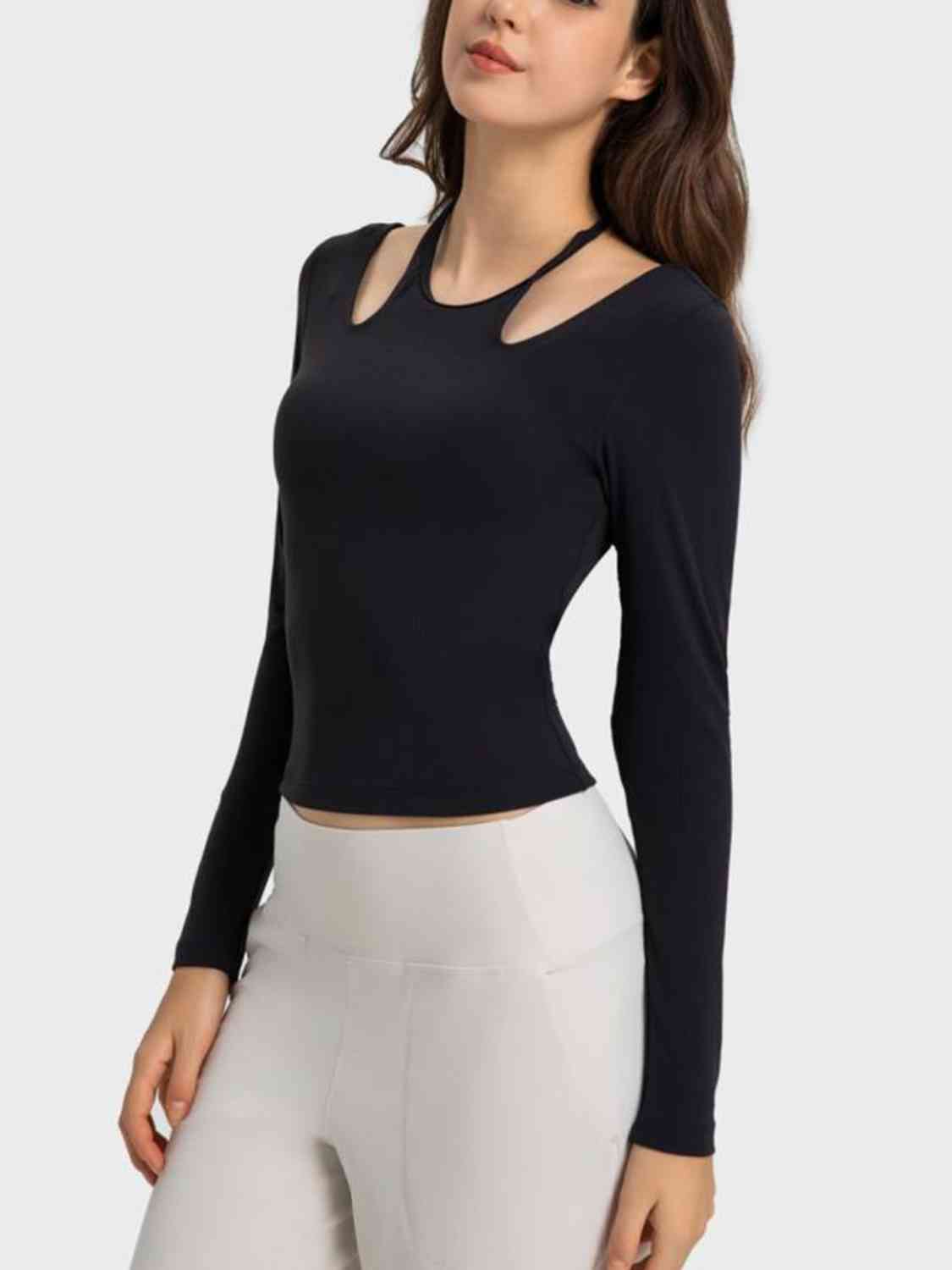 TrainTech Halter Neck Long Sleeve Sporty Top - FleekGoddess