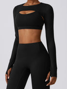 TrainTech Cropped Cutout Long Sleeve Sports Top - FleekGoddess