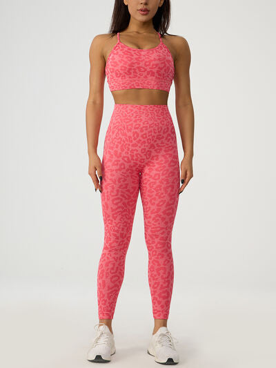 Leopard Crisscross Top and Leggings Active Set - FleekGoddess