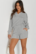 FleeceFlex Half Button Sweatshirt and Shorts Active Set - FleekGoddess