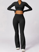 TrainTech Zip Up Baseball Collar Outerwear and High Waist Pants Active Set - FleekGoddess