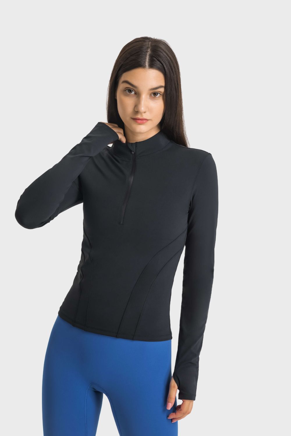 TrainTech Half Zip Thumbhole Sleeve Sports Top - FleekGoddess