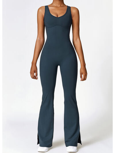 Wide Strap Bootcut Slit Active Jumpsuit - FleekGoddess