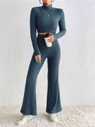 YogaFlex Ribbed Mock Neck Cropped Sweater & High Waist Pants Set - FleekGoddess