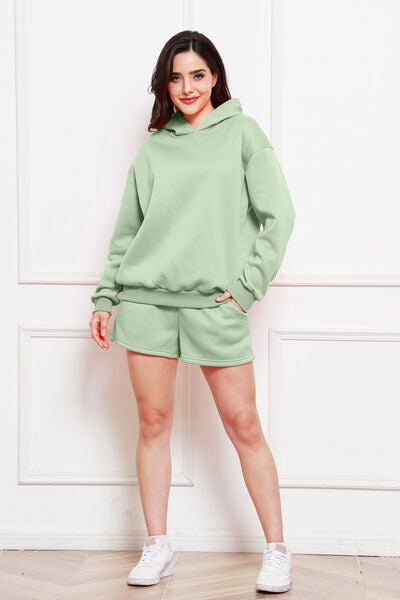 FleeceFlex Drop Shoulder Long Sleeve Hoodie and Shorts Set - FleekGoddess