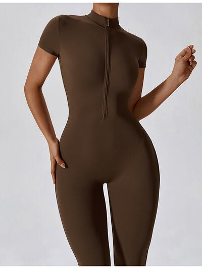 TrainTech Half Zip Short Sleeve Active Jumpsuit - FleekGoddess