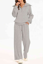 FleeceFlex Half Zip Collared Neck Sweatshirt and Pants Set - FleekGoddess