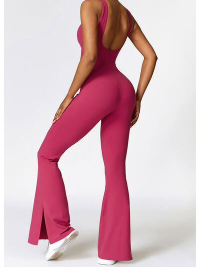 Wide Strap Bootcut Slit Active Jumpsuit - FleekGoddess