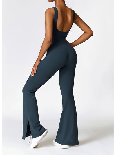 Wide Strap Bootcut Slit Active Jumpsuit - FleekGoddess