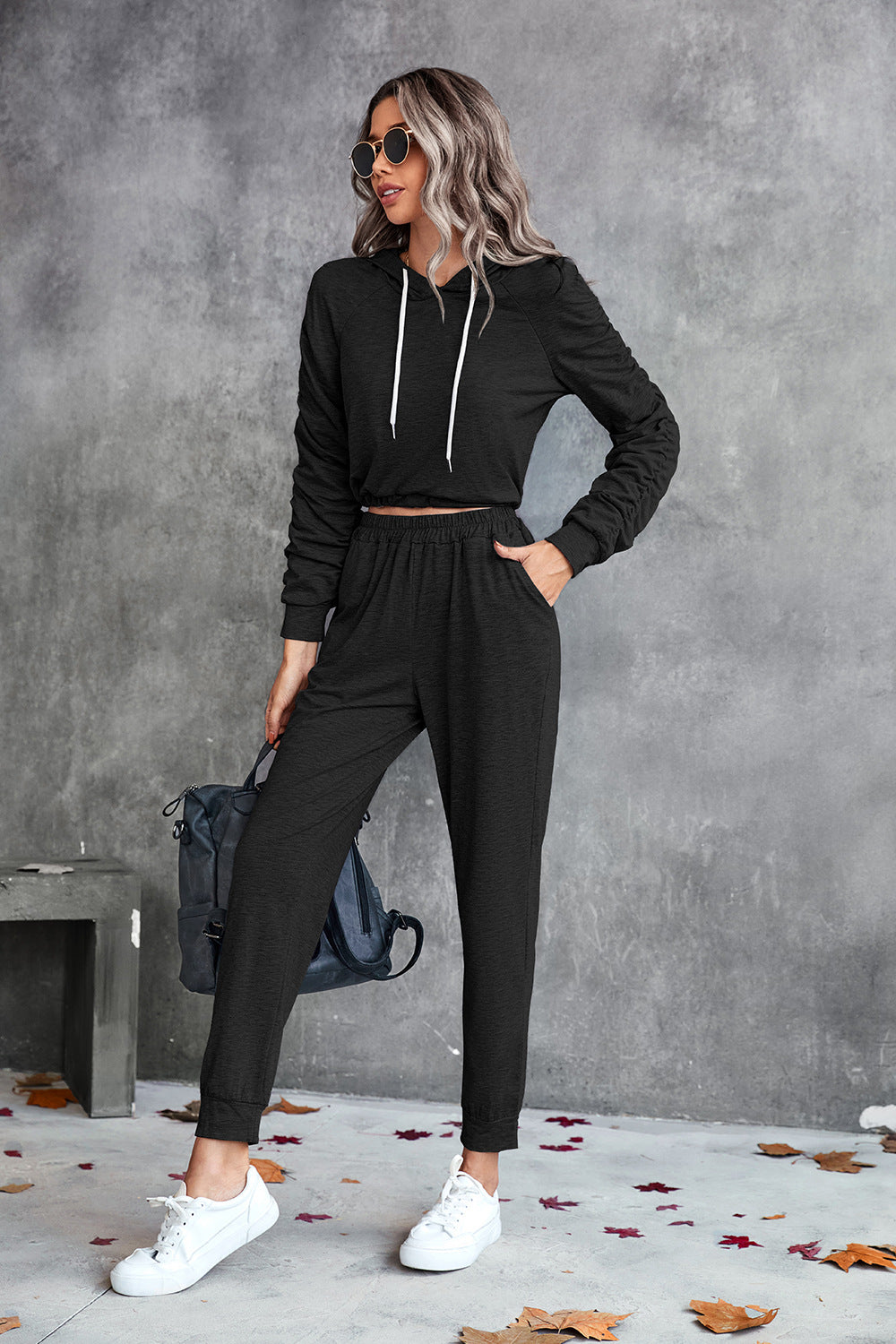 FleeceFlex Ruched Raglan Sleeve Hoodie and Joggers Set - FleekGoddess