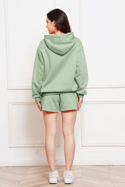 FleeceFlex Drop Shoulder Long Sleeve Hoodie and Shorts Set - FleekGoddess