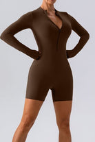 Half Zip Long Sleeve Active Romper - FleekGoddess