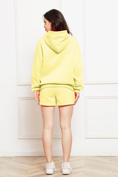 FleeceFlex Drop Shoulder Long Sleeve Hoodie and Shorts Set - FleekGoddess