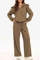 FleeceFlex Half Zip Collared Neck Sweatshirt and Pants Set - FleekGoddess