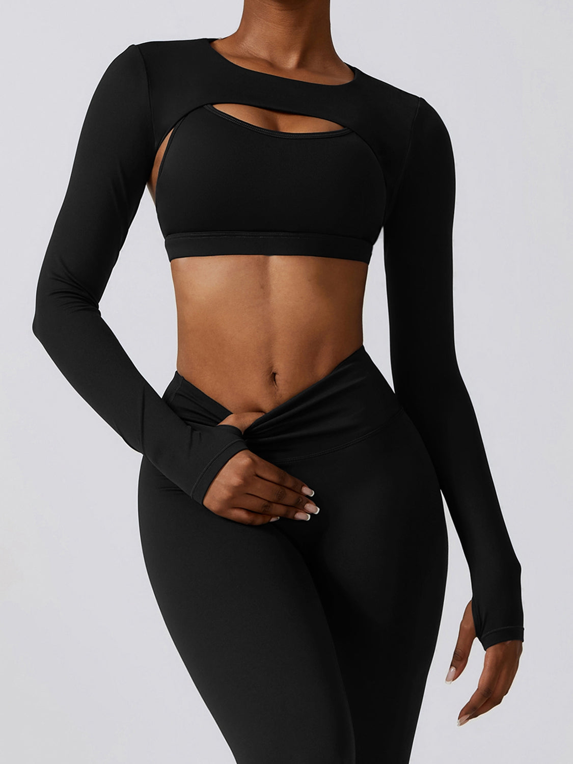 TrainTech Cropped Cutout Long Sleeve Sports Top - FleekGoddess