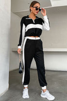 FleeceFlex Striped Half Zip Cropped Sweatshirt and Joggers Set - FleekGoddess