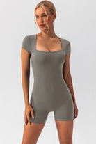 Square Neck Cap Sleeve Active Romper - FleekGoddess