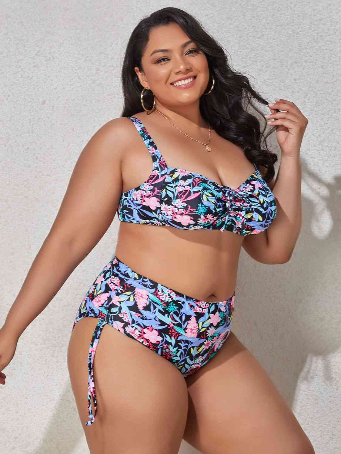 Fleek Goddess Plus Size Printed Drawstring Detail Bikini Set - FleekGoddess