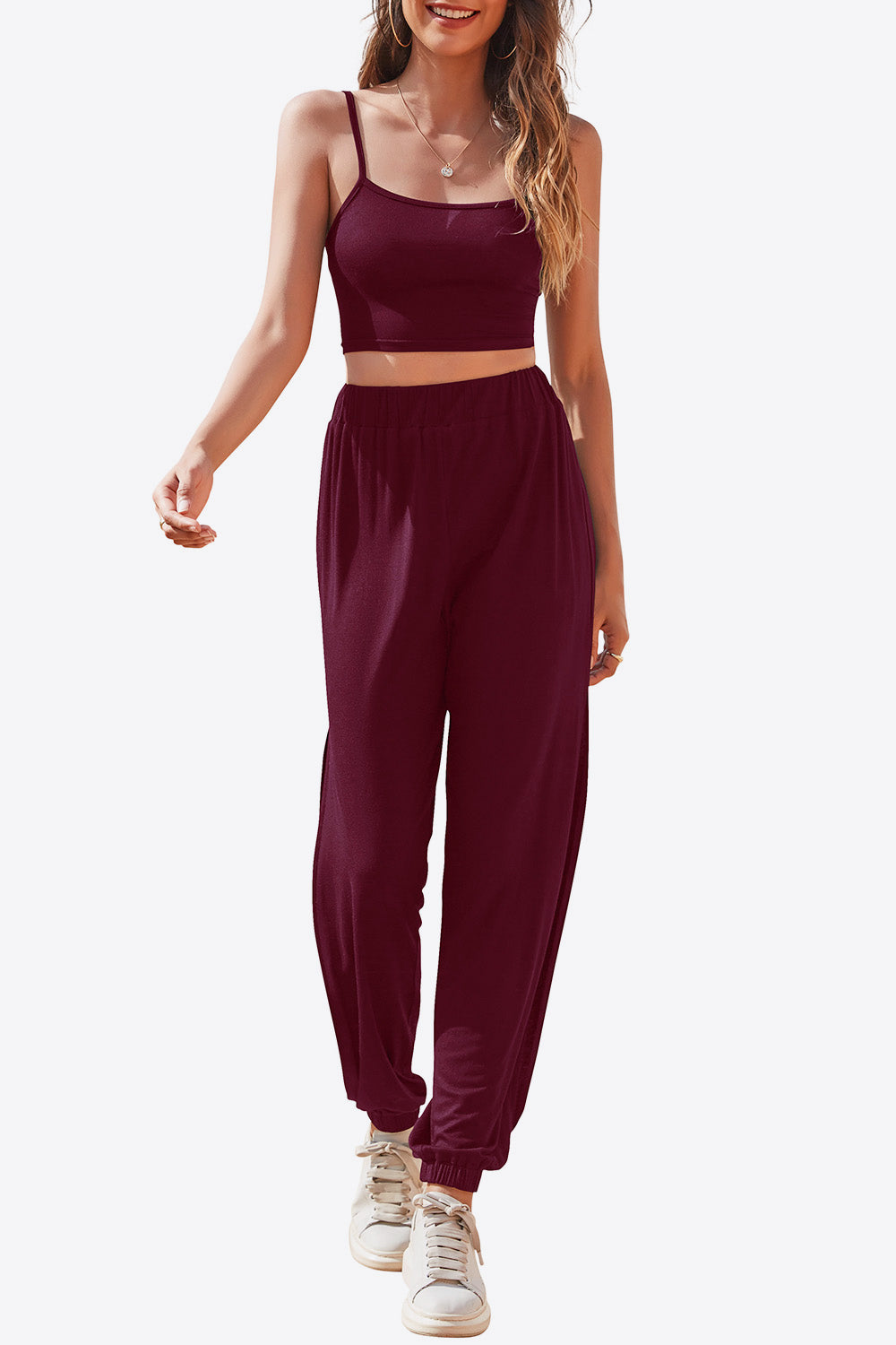 FleeceFlex Cropped Cami and Side Split Joggers Set - FleekGoddess