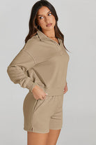 FleeceFlex Half Button Sweatshirt and Shorts Active Set - FleekGoddess