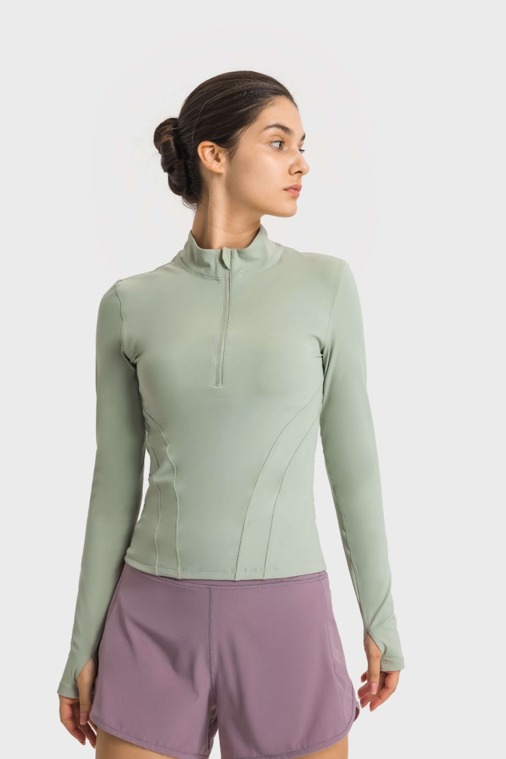 TrainTech Half Zip Thumbhole Sleeve Sports Top - FleekGoddess