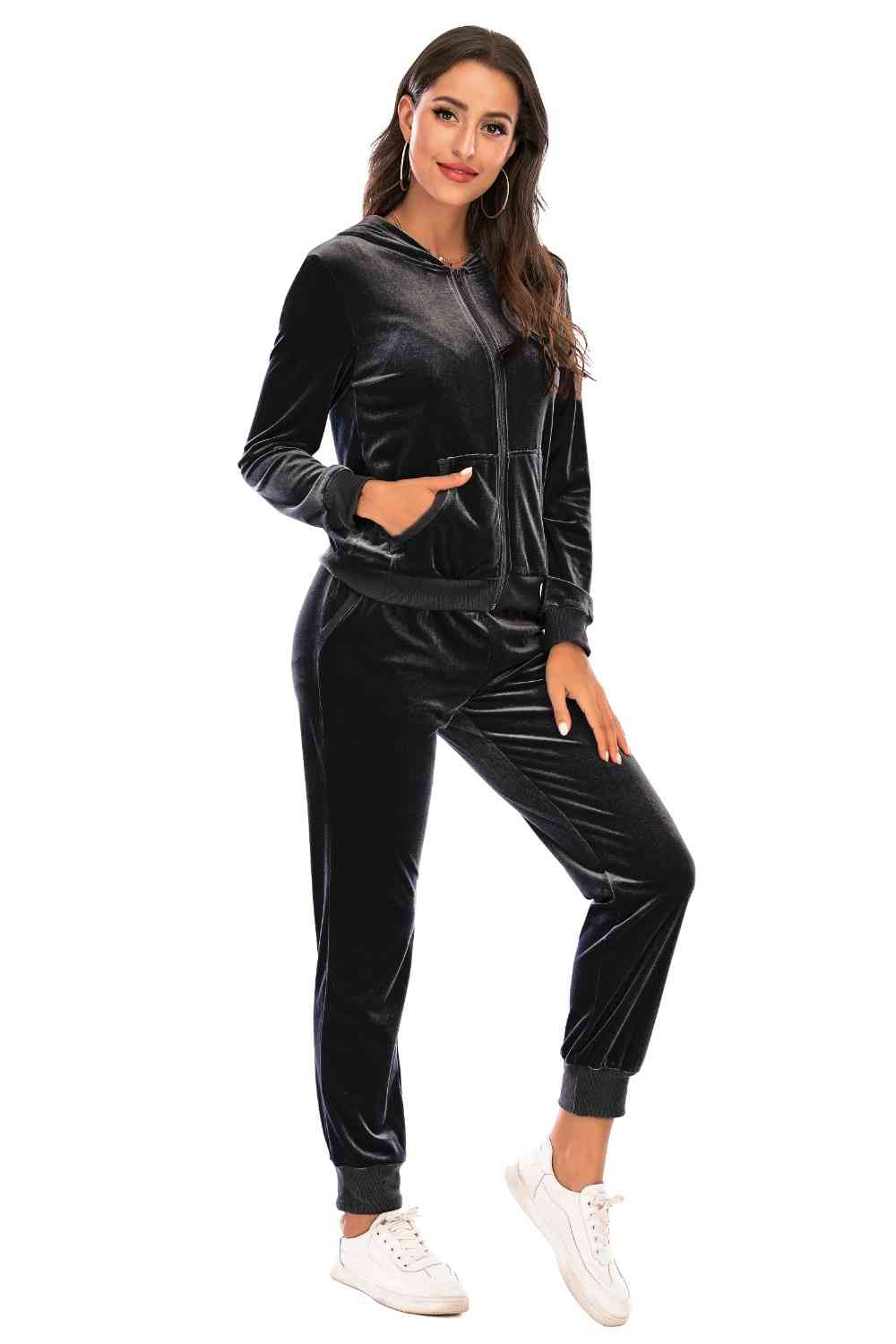 FleeceFlex Zip-Up Hooded Jacket and Pants Set - FleekGoddess