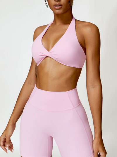 Twisted Halter Neck Active Bra - FleekGoddess