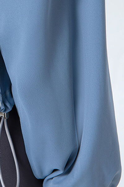 TrainTech Drawstring Zip Up Dropped Shoulder Active Outerwear - FleekGoddess