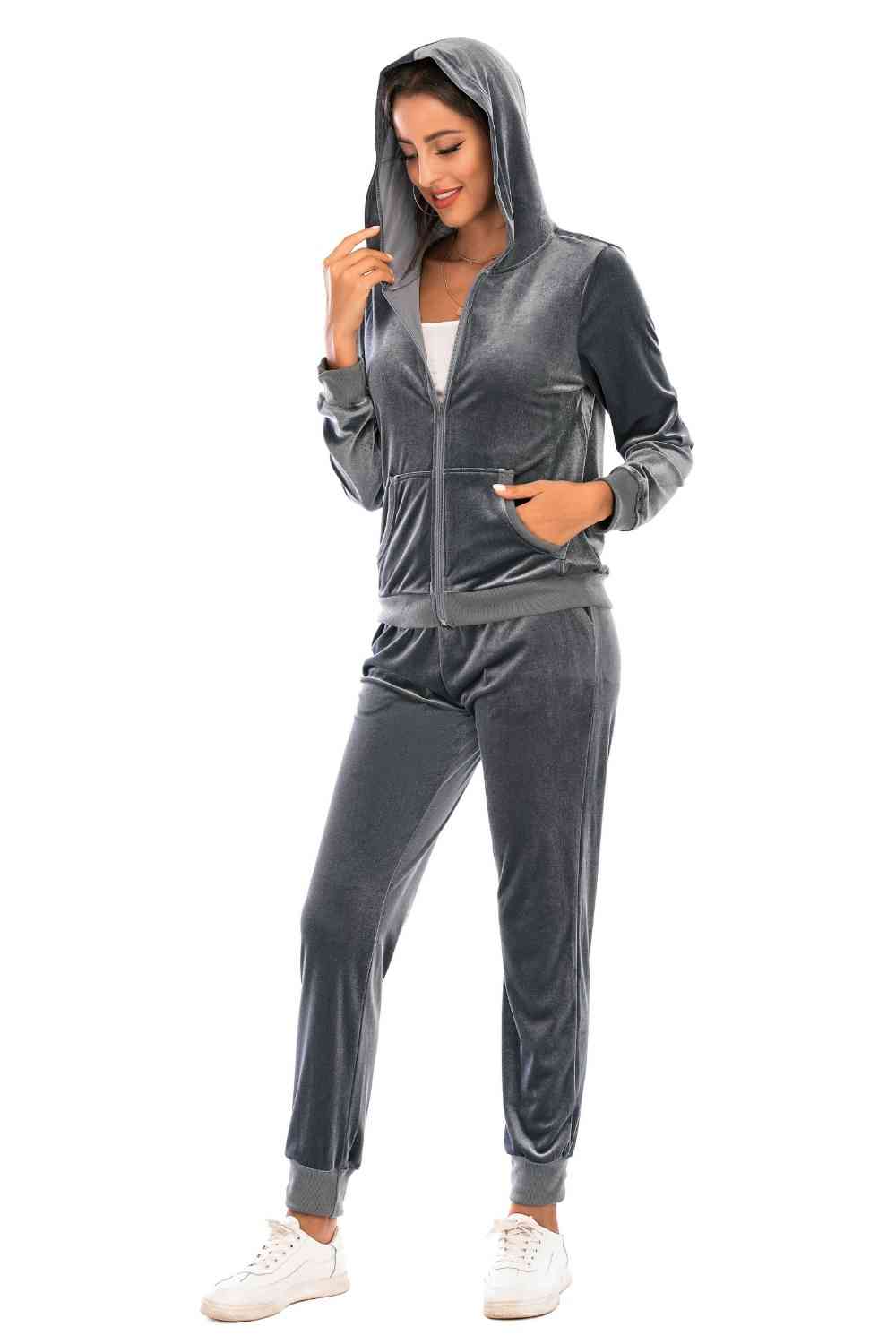 FleeceFlex Zip-Up Hooded Jacket and Pants Set - FleekGoddess