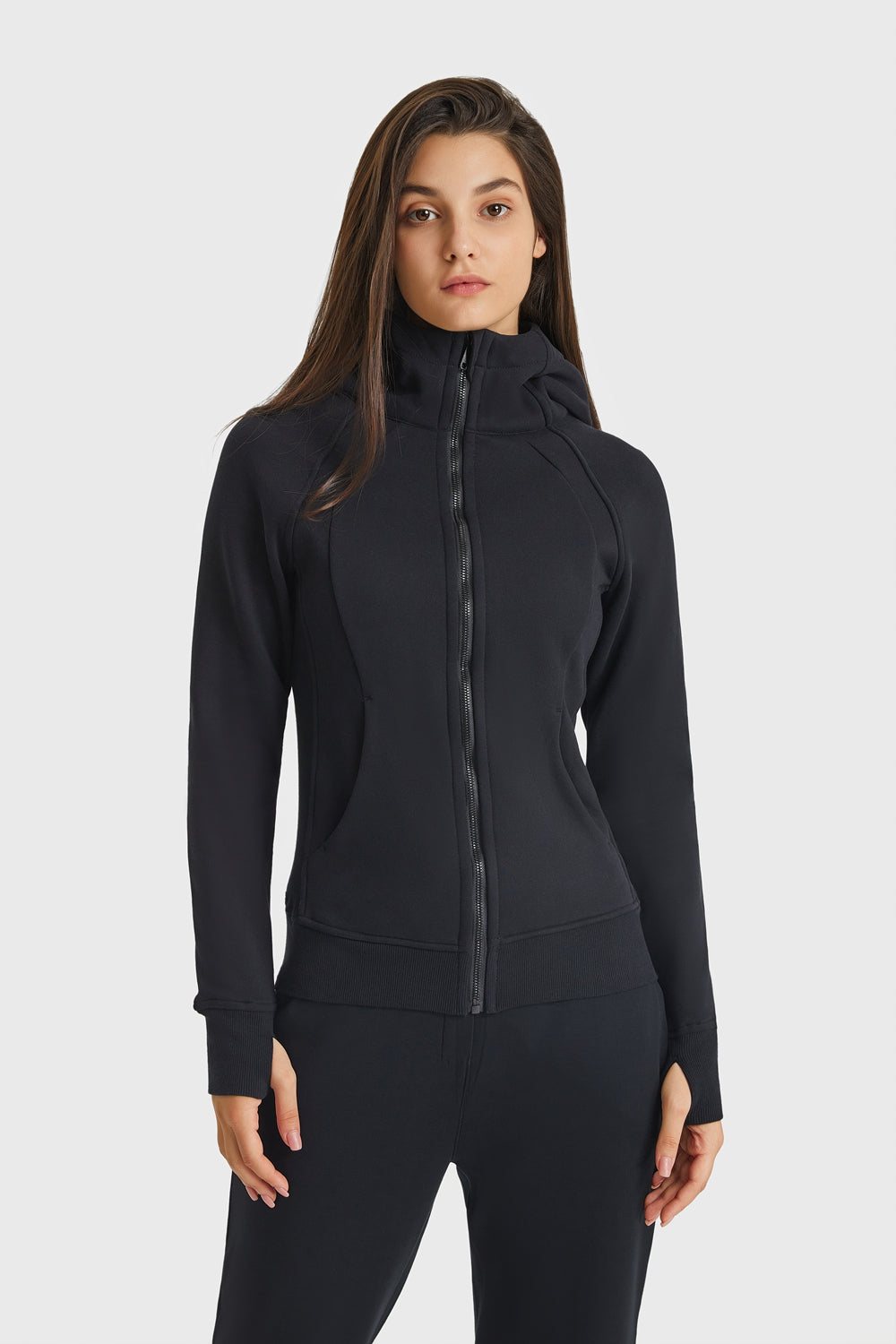 FleeceFlex Zip Up Seam Detail Hooded Sports Jacket - FleekGoddess