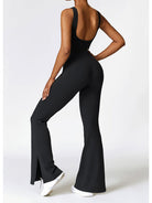 Wide Strap Bootcut Slit Active Jumpsuit - FleekGoddess