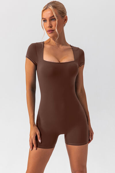 Square Neck Cap Sleeve Active Romper - FleekGoddess