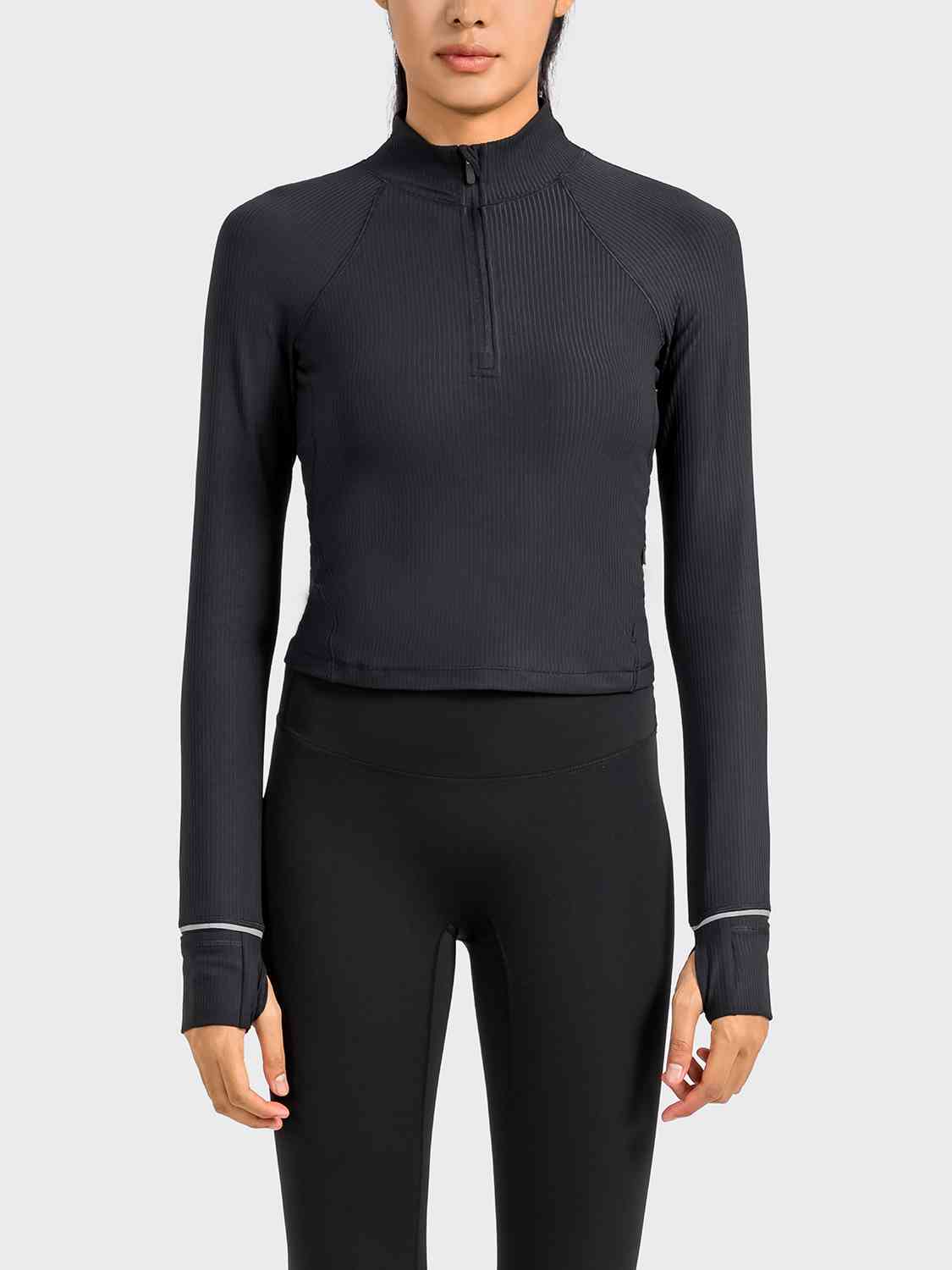 Mock Neck Half Zip Long Sleeve Sport Top - FleekGoddess