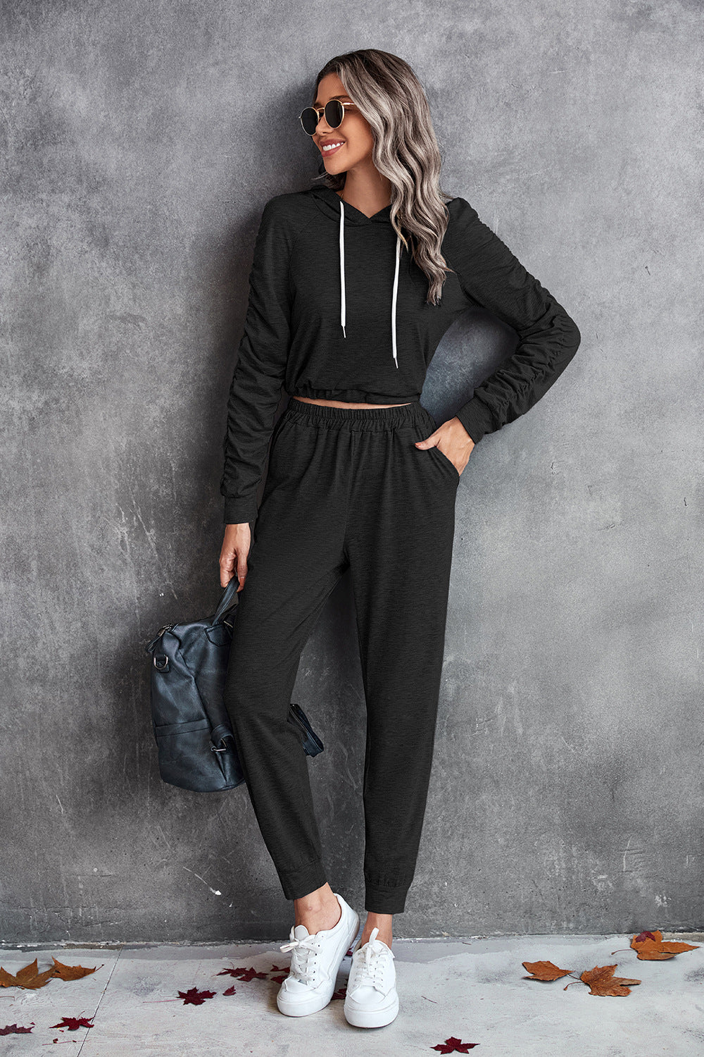 FleeceFlex Ruched Raglan Sleeve Hoodie and Joggers Set - FleekGoddess