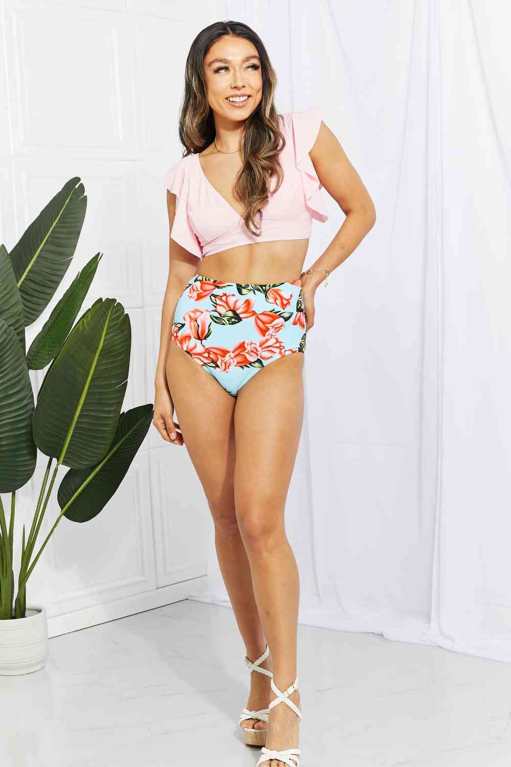 Fleek Goddess Floral Ruffled High Waist Bikini Set - FleekGoddess