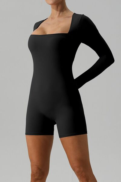 Square Neck Long Sleeve Active Romper - FleekGoddess