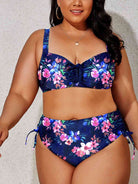 Fleek Goddess Plus Size Printed Drawstring Detail Bikini Set - FleekGoddess