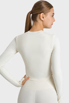 TrainTech Side Slit Long Sleeve Round Neck Crop Top - FleekGoddess