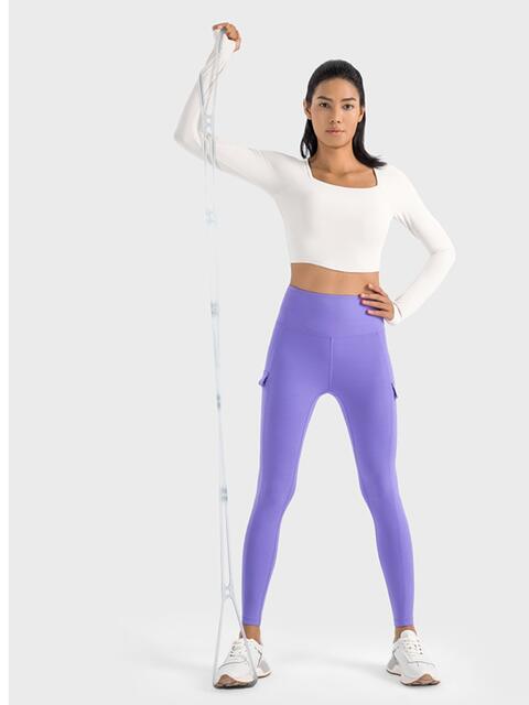 TrainTech Square Neck Long Sleeve Cropped Sports Top - FleekGoddess